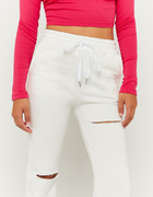 White High Waist Ripped Joggers