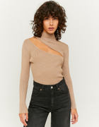 Beige Cut Out Long Sleeve Top