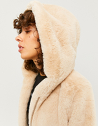 Beige Faux Fur Hooded Coat