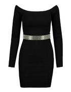 Off Shoulder Bodycon Dress with Strass Belt