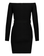 Schwarzes, figurbetontes Kleid mit Gürtel mit Strass