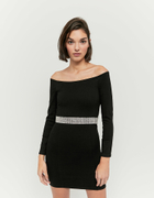 Off Shoulder Bodycon Dress with Strass Belt
