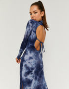 Blaues langärmliges Maxi Kleid