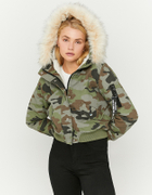 Camouflage Jacket with Faux Fur Hood