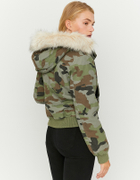 Camouflage Jacke mit Kapuze aus Kunstfell