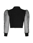 Cropped Denim Jacket with Organza Sleeves