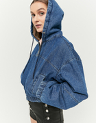 Cropped Denim Jacket with Sherpa Hood