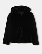 Black Hooded Faux Fur Jacket