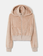 Beige Faux Fur Jacket with Hood