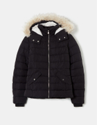 Black Padded Faux Fur Hood Jacket
