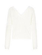 Weißer Pullover mit V-Auschnitt und Spitze