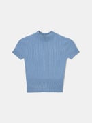 Blue Knit T-Shirt with Mock Neck