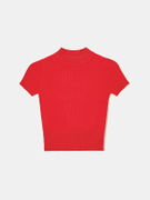 Red Knit T-Shirt with Mock Neck