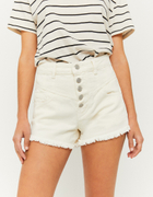 High Waist Ripped Denim Shorts with Buttons