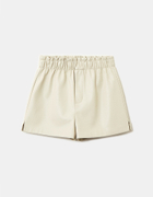 High Waist White Faux Leather Paperbag Shorts