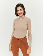 Beige Ribbed High Neck Top
