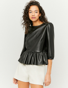  Faux Leather Long Sleeves Blouse