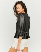  Faux Leather Long Sleeves Blouse