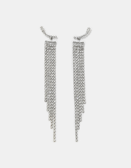Silver Long Earrings with Rhinestones | TALLY WEiJL
