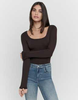 Brown Basic Long Sleeve Bodysuit | TALLY WEiJL