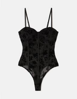 Black Flocked Floral Bodysuit | TALLY WEiJL