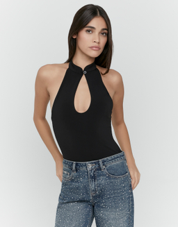 Black Fitted Halter Neck Bodysuit | TALLY WEiJL