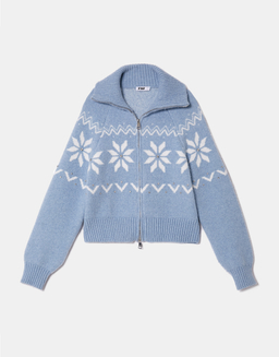 Cardigan bleu en maille jacquard avec strass | TALLY WEiJL