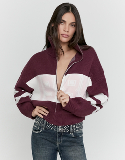 Bordeauxrote Oversize Strickjacke mit Reißverschluss | TALLY WEiJL