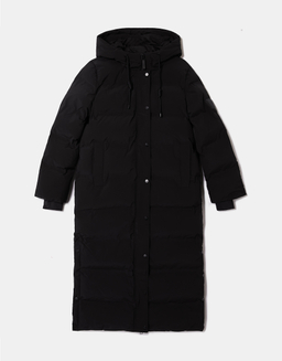 Black Long Padded Hooded Coat with Button Details | TALLY WEiJL