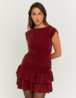 Burgundy Lurex Dress with Ruffles | TALLY WEiJL