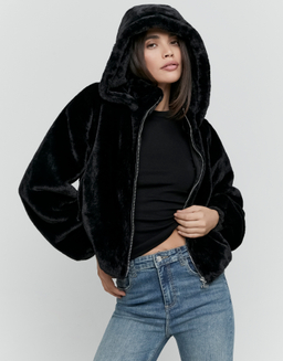 Schwarze Kunstfelljacke | TALLY WEiJL