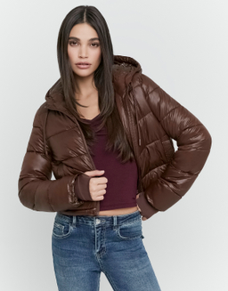Braune figurbetonte wattierte Jacke mit Kapuze | TALLY WEiJL