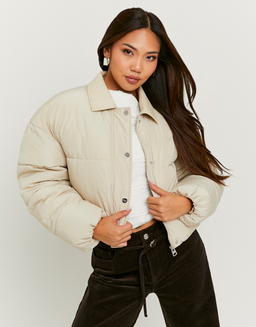 White Padded Jacket with Faux Leather Collar | TALLY WEiJL