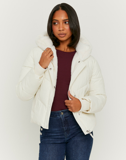 Weisse Jacke mit Polster und Kunstfell | TALLY WEiJL