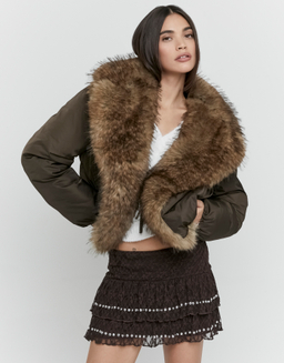 Braune Gefütterte Jacke mit Fell | TALLY WEiJL