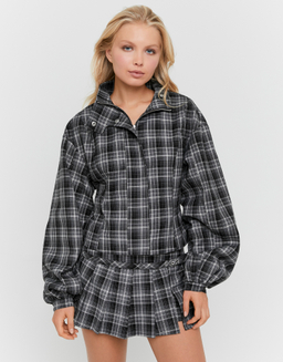 Grey Checked Bomber Jacket | TALLY WEiJL