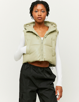 Beige Hooded Sleeveless Padded Jacket | TALLY WEiJL