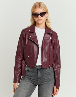 Burgundy Faux Leather Biker Jacket | TALLY WEiJL