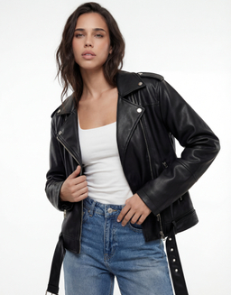 Black Faux Leather Biker Jacket | TALLY WEiJL