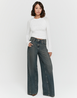 Blue Dark Wash Wide Leg Jeans | TALLY WEiJL