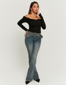 Jeans Bleu Bootcut Taille Basse avec Ceinture | TALLY WEiJL