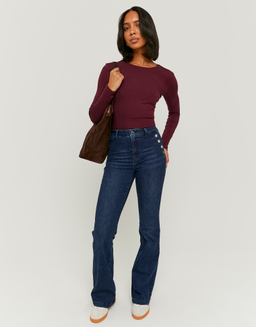 Blue Mid Waist Flare Jeans | TALLY WEiJL