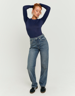 Blaue High Waist Straight Leg Jeans | TALLY WEiJL