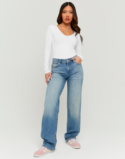 Blue Mid Waist Wide Leg Jeans | TALLY WEiJL