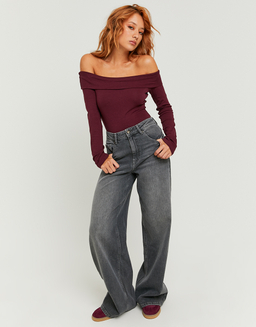 Graue High-Waist Wide-Leg Jeans | TALLY WEiJL