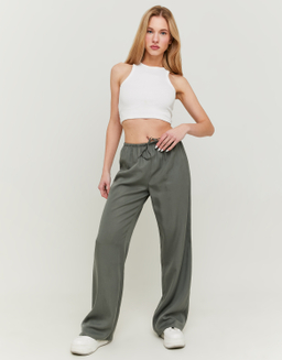 Khaki Wide Leg Trousers with Elastic Coulisse | TALLY WEiJL