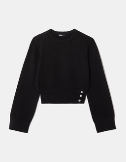 Schwarzer Strickpullover mit Rundhalsausschnitt | TALLY WEiJL