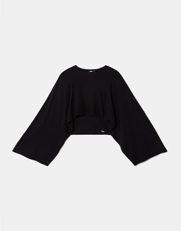 Mantella Nera Ampia in Maglia con Scollo a Barchetta | TALLY WEiJL