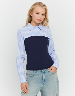 Pull en Maille Bleu Effet Superposé | TALLY WEiJL