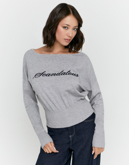 Grauer Strickpullover mit Stickerei | TALLY WEiJL